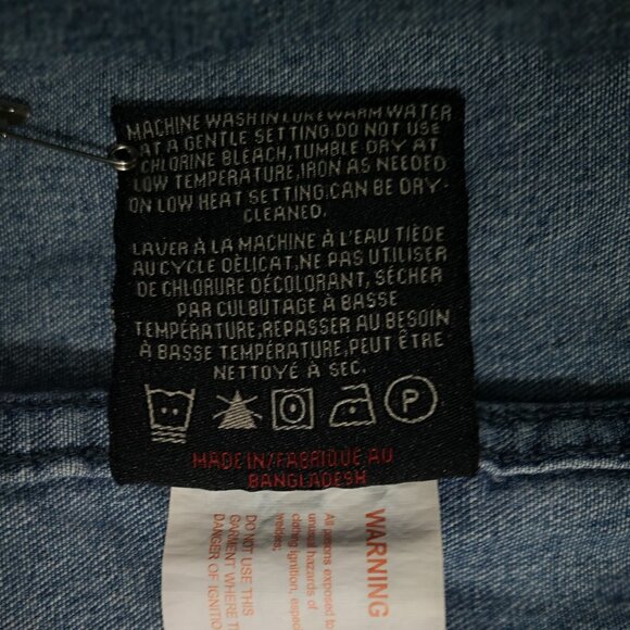 Dakota Men's Size Large Medium Wash Pearl Snap Front Closure & Cuffs Jean Shirt - Picture 4 of 11